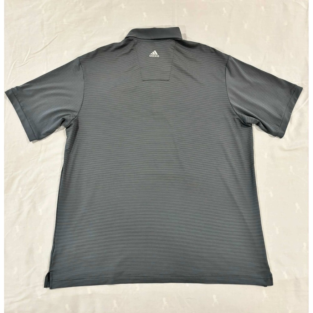 Adidas Climalite Golf Polo Shirt Mens XL Grey Striped Conquistador Logo - Picture 9 of 9
